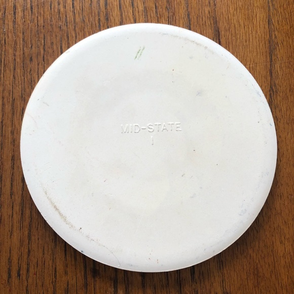 Vtg Mid-State ceramic round hot plate faux cross stitch pattern Happy Hostess - Picture 4 of 7